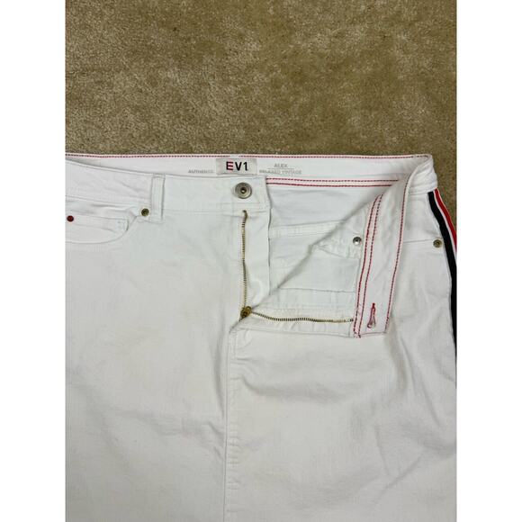EV1 White Denim Mini Skirt Size 16 Racing Stripes Alex Relaxed Vintage B016 - Picture 2 of 11